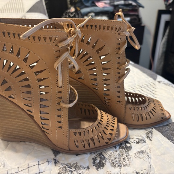 Jeffrey Campbell Shoes - Jeffrey Campbell Tan Leather Cutout Wedges